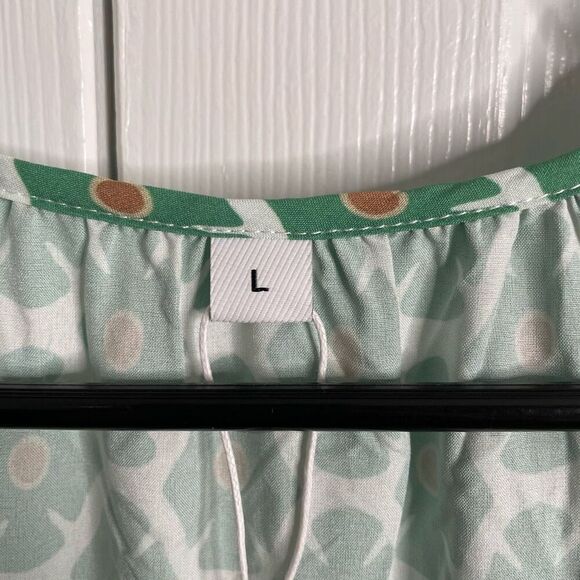 Retro Womens Maxi Dress L Green Geometric Fleur Tiered Skirt 3/4 Sleeve Vacation - Picture 4 of 5